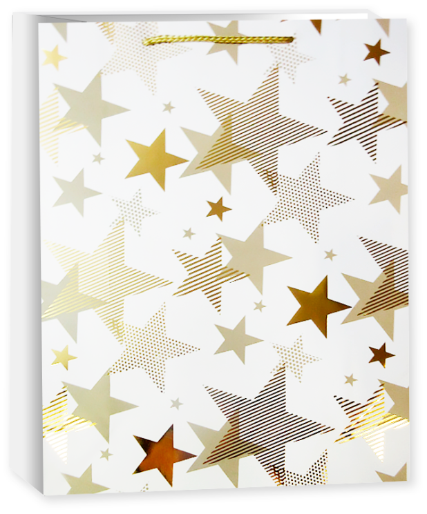 Пакет подарочный, 210гр, Мириады звезд, Белый, Металлик, 32*26*10 см - в магазине «ШарикClub»