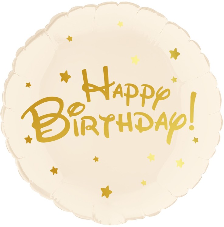 Шар (18''/46 см) Круг, Happy Birthday (золотые звезды), Бежевый - в магазине «ШарикClub»