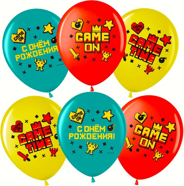 Шар (12''/30 см) Game Time, С Днем Рождения!, Ассорти, пастель, 2 ст - в магазине «ШарикClub»