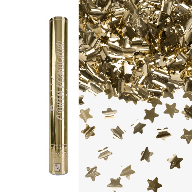 Пневмохлопушка (16/40 см), С Днем Рождения!, Звезды фольга, Белое золото, Металлик - в магазине «ШарикClub»