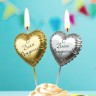 Свеча Сердце, Воздушный шар, на шпажке, Серебро, Металлик, 1 шт. - в магазине «ШарикClub»