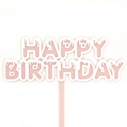 Топпер, Happy Birthday (мороженое), Розовый, 11*11 см