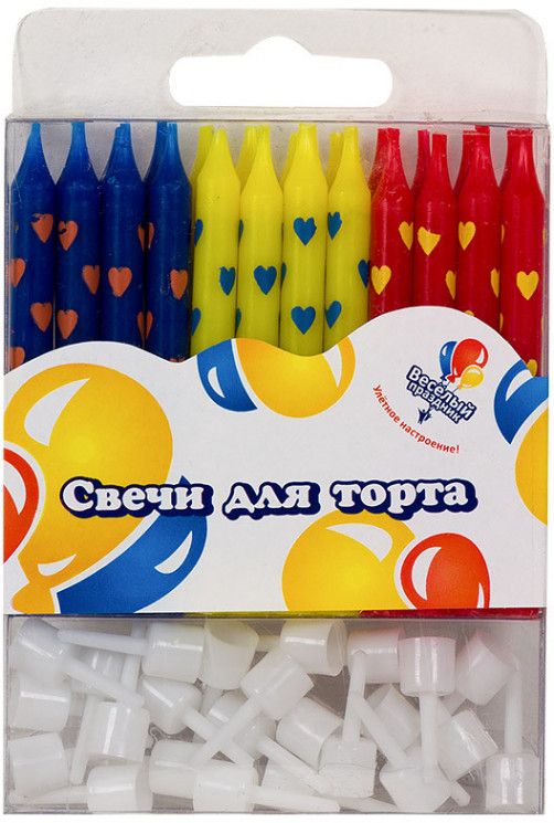 Свечи Сердца, Ассорти, 6 см, 24 шт. - в магазине «ШарикClub»