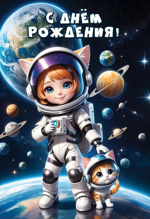 Открытка, С Днем Рождения! (друзья космонавты), 12,6*18,2 см - в магазине «ШарикClub»