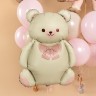 Шар (35''/89 см) Фигура, Мишка с бантом, Бежевый/Розовый, Сатин - в магазине «ШарикClub»
