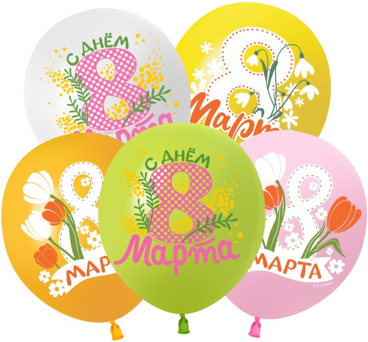 Шар (12''/30 см) 8 Марта, Весенние цветы, Ассорти, пастель - в магазине «ШарикClub»