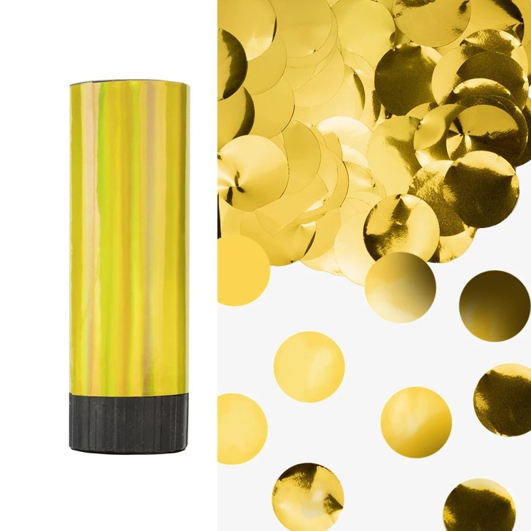 Хлопушка пружинная (4/10 см), Круги фольга, Золото - в магазине «ШарикClub»