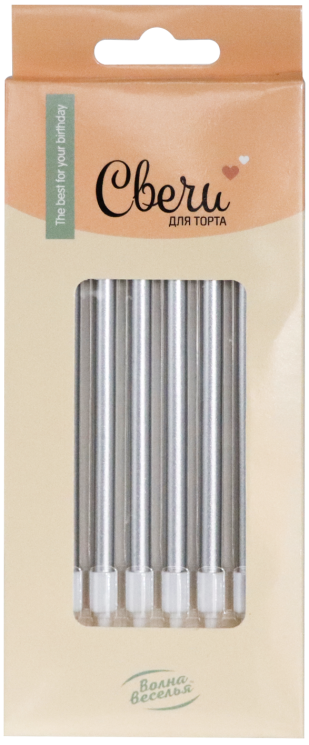 Свечи Люкс, Серебро, Металлик, 0,5*10,5 см, 6 шт. с держат. - в магазине «ШарикClub»