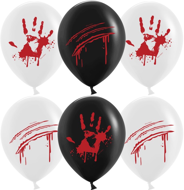 Шар (12''/30 см) Кровавые ладошки, Черный/Белый, пастель, 2 ст - в магазине «ШарикClub»
