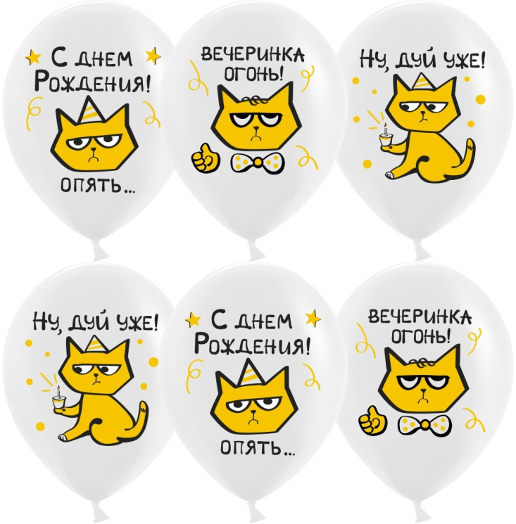 Шар (12''/30 см) С Днем Рождения! (рыжий котик), Белый, пастель, 1 ст - в магазине «ШарикClub»